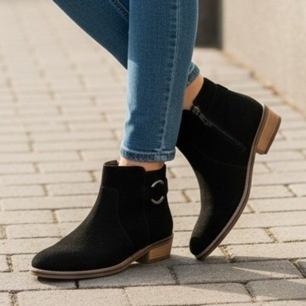 Franco Fortini Brayden Black Suede Leather Ankle Boots Womens 8 Low Block Heel